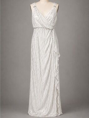 White Full Length Gown Silver Glitter Accents Sleeveless NWT Vintage Bridal 16W